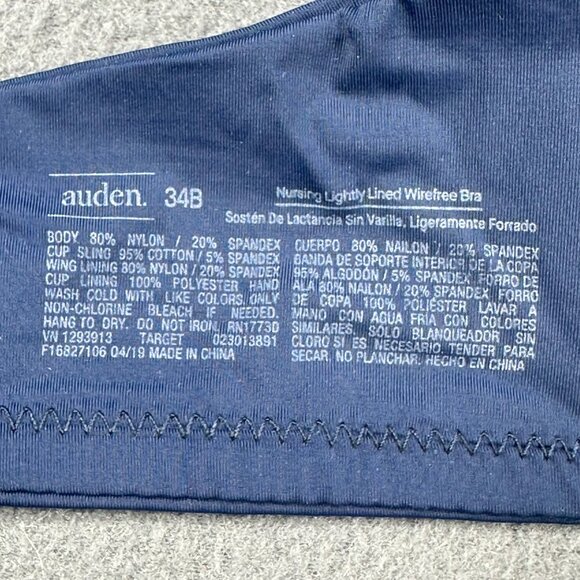Auden Women's Sz 34B Nursing Bra Lightly Lined Wireless Two Way Straps Blue New - Picture 3 of 14